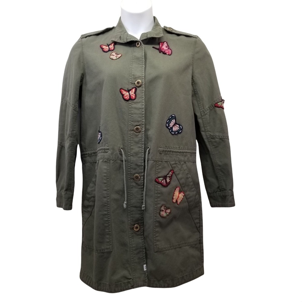 Melrose‎ Market S Button Up Butterfly Patches Jacket Army Green Trench Utility
